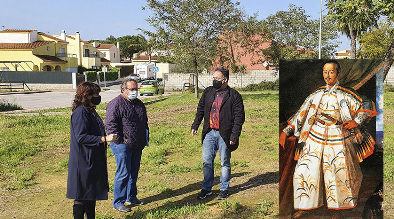 Cristina Los Arcos alcaldesa de Espartinas con concejal de Medio ambiente y de Urbanismo con zona japonesa imagen embajador Hasekura